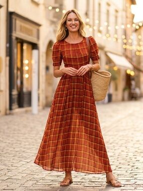 NWT BABR Plaid Maxi Dress EU 36 US 4 S Small Cottagecore Tartan Sundress Boho